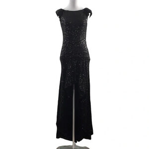 Pearl by Georgina Chapman Black Sequins Marchesa Long Gown‎ Womens 2 Hi Low